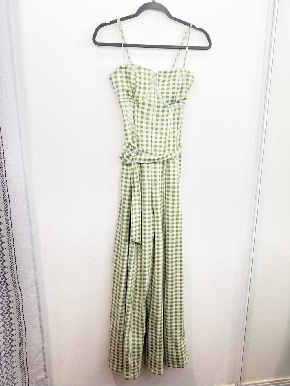 Free People Hold Me Tight Jumpsuit In Green Gingham Size Small - Picture 2 of 9